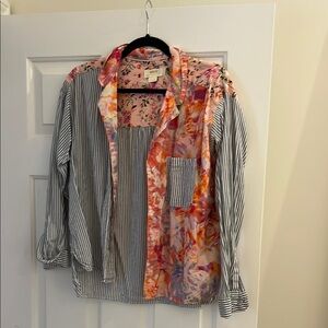 Maeve Pink Floral and Striped Button Down Shirt